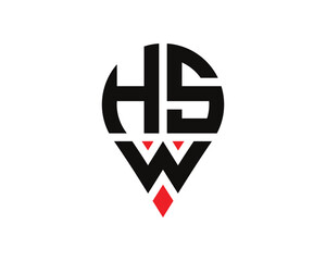 Obraz premium HSW letter location shape logo design. HSW letter location logo simple design.