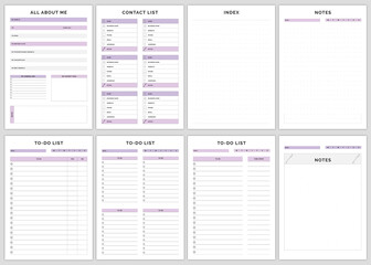 Minimalist planner pages templates. Printable Life & Business Planner Set. Life and business planner.  contact List, Index, To-Do list, Notes,