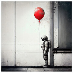 astronaut with red balloon white background, generative ai