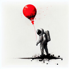 astronaut with red balloon white background, generative ai