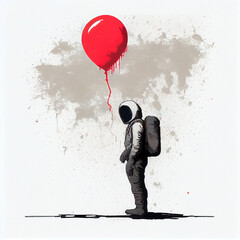 astronaut with red balloon white background, generative ai