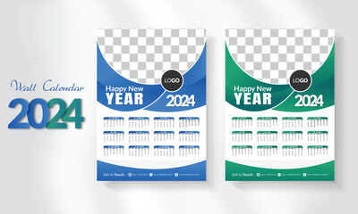 2024 Wall Calendar, unique and modern style layout with 02 color variation, week start Sunday corporate design planner template. Wall calendar in a minimalist style, minimalist, clean design for 2024.