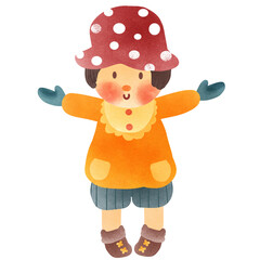 Cartoon little boy in winter at Christmas festival