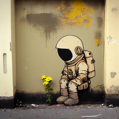 cartoon astronaut and flower, generative ai