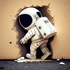 cartoon astronaut and wall, generative ai