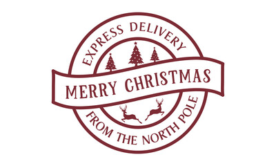 Express Delivery From The North Pole Merry Christmas Sign Stamp Design.