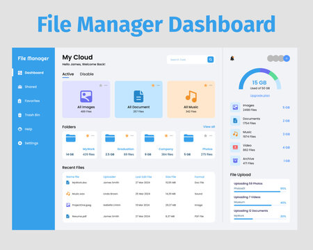 File Manager Dashboard UI Kit. Suitable for file, folder and cloud purpose.