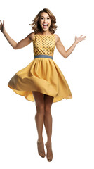 lady jump in happy, yellow dress women happy success, and jump