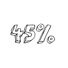 Transparent vector of a number percentage. Isolated percentage doodle. 45