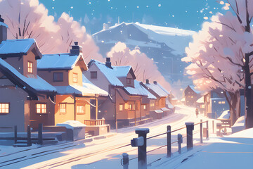 The scenery of a pretty village on a snowy day.
Generative AI