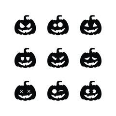 Spooky Minimalism: Flat Vector Black and White Halloween Pumpkin Silhouettes