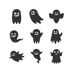 Spooky Minimalism: Flat Vector Black and White Halloween Pumpkin Silhouettes