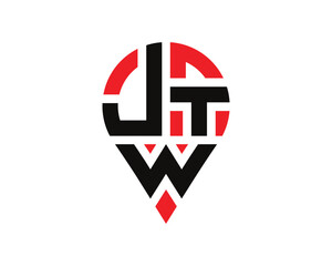 JTW letter location shape logo design. JTW letter location logo simple design.