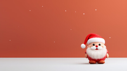 Cute Santa Claus on minimalist background with copy space. Merry Christmas and Happy New Year. Christmas greeting card.