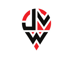 JVW letter location shape logo design. JVW letter location logo simple design.