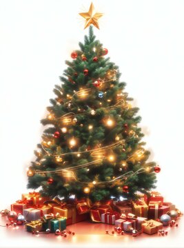 Christmas tree with presents on white background