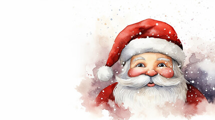 Cute Santa Claus on minimalist background with copy space. Merry Christmas and Happy New Year. Christmas greeting card.
