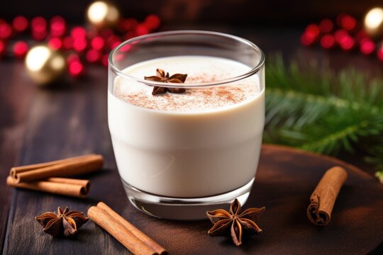 Authentic Puerto Rican Coquito Eggnog Cocktail on Festive Christmas Background