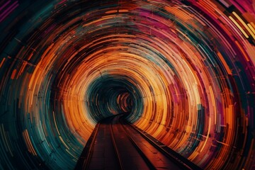 Abstract tunnel with streaks of orange, pink, and turquoise colors. Generative AI