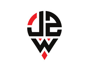 JZW letter location shape logo design. JZW letter location logo simple design.