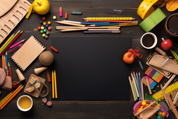 School supplies on a beige background. Back to school concept.
