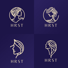 A set of Woman logo with modern line art style for fashion bussiness and beauty. Premium and Elegant.