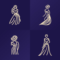 A set of Woman logo with modern line art style for fashion bussiness and beauty. Premium and Elegant.