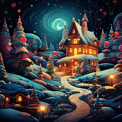 Weihnachtsmuster als Hintergrund Illustration Dorf im Winter Einzigartiger Stil