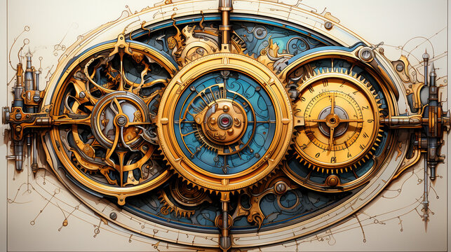 Steampunk Gears and Gadgets: An intricate pencil drawing of steampunk gears and gadgets, emphasizing the mechanical details.