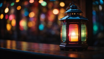 Colorful and luminous lantern with bright background - obrazy, fototapety, plakaty