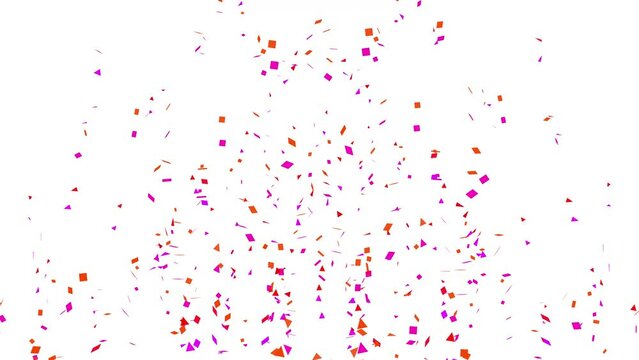 Pink and Purple Confetti Exploding on white background. Beautiful Celebration Explosion of Light Particles and Triangle. 
