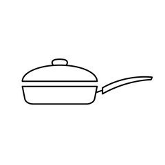 Frying pan icon. Roast food concept. Cooking pan with lid in linear style. Line vector illustration.