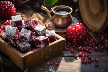 Turkish delights with a cup of fresh tea - obrazy, fototapety, plakaty