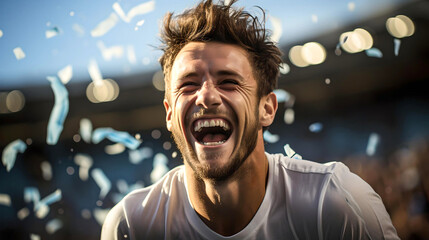 Argentine soccer fan celebrating the world championship, Argentina champion, soccer fanaticism - obrazy, fototapety, plakaty