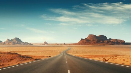 Fototapeta na wymiar A highway in a western desert during hot day, created using Generative Ai technology.