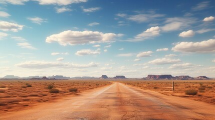 Fototapeta na wymiar A highway in a western desert during hot day, created using Generative Ai technology.