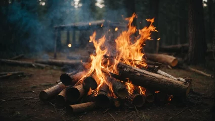 Deurstickers Wood fire, camping concept © hassani
