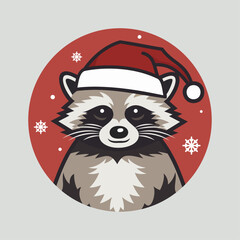 Illustration of a cute raccoon in Santa Claus hat