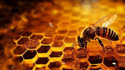 Honey Bee and Abstract Honeycomb Illustration