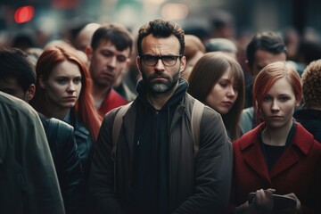 Obraz premium Man in Glasses Standing in Crowd