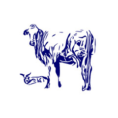 line sketch of a cow for elements of making logos and symbols as well as elements of advertisements and brochures