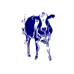 line sketch of a cow for elements of making logos and symbols as well as elements of advertisements and brochures