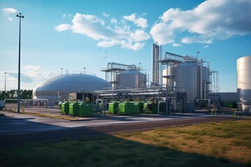 Fototapeta na wymiar Industrial Factory with Tanks and Green Bins