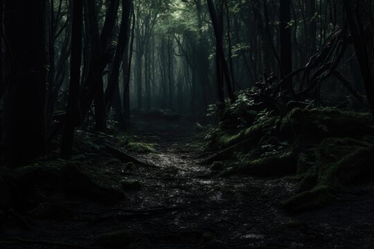 Dark Forest Path with Moss