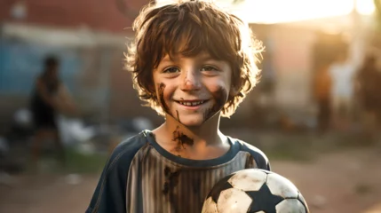 Foto op Canvas Argentine boy playing ball happy, Latin American culture © Juan Gumin
