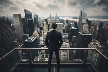 Man in Suit Observing Cityscape