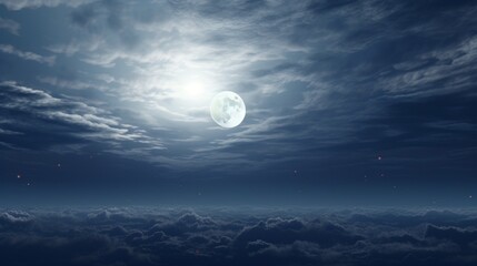 A overcast day with a full moon gleaming in the sky. - obrazy, fototapety, plakaty