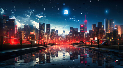Cinematic poster of Tokyo with holographic advertisements