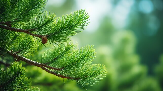 A green leaves Spruce branch with cones. AI generated image
