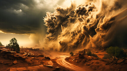 Desert Sandstorm Intersecting with Monsoon Rain